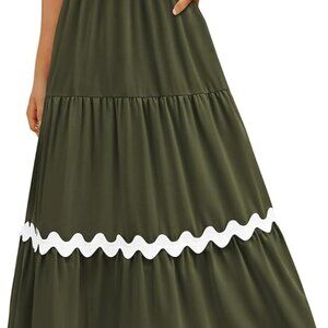 Women’s Spring Summer A Line Dress Lightweight V Neck Cap Sleeve Pockets